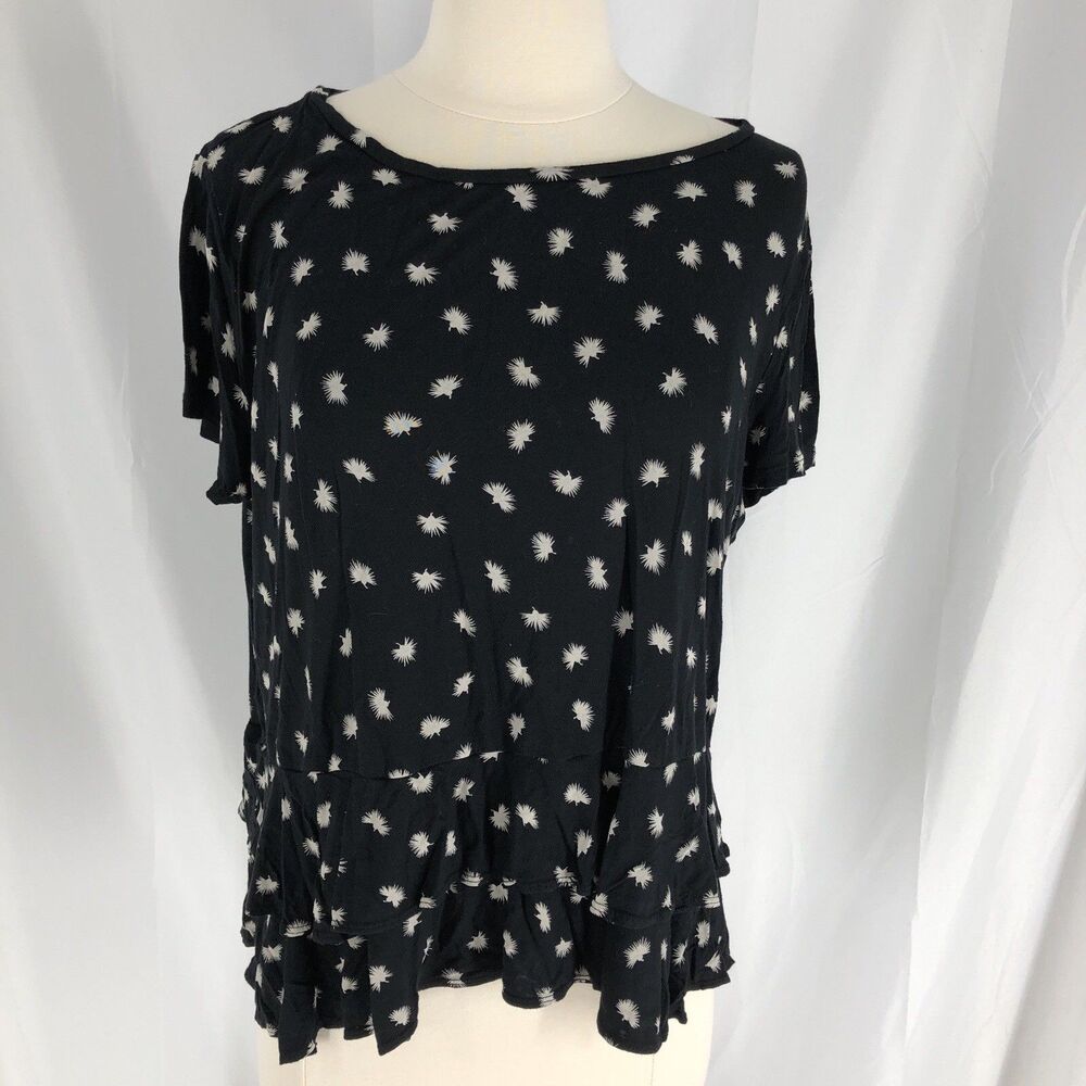 Loft Black Dandelion Ruffle Hem Tshirt Large
